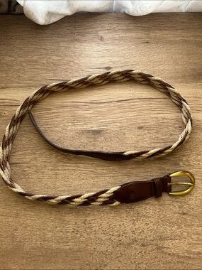 Chris Dior Braided Rope and Leather Belt in Brown and Natural with Gold Buckle